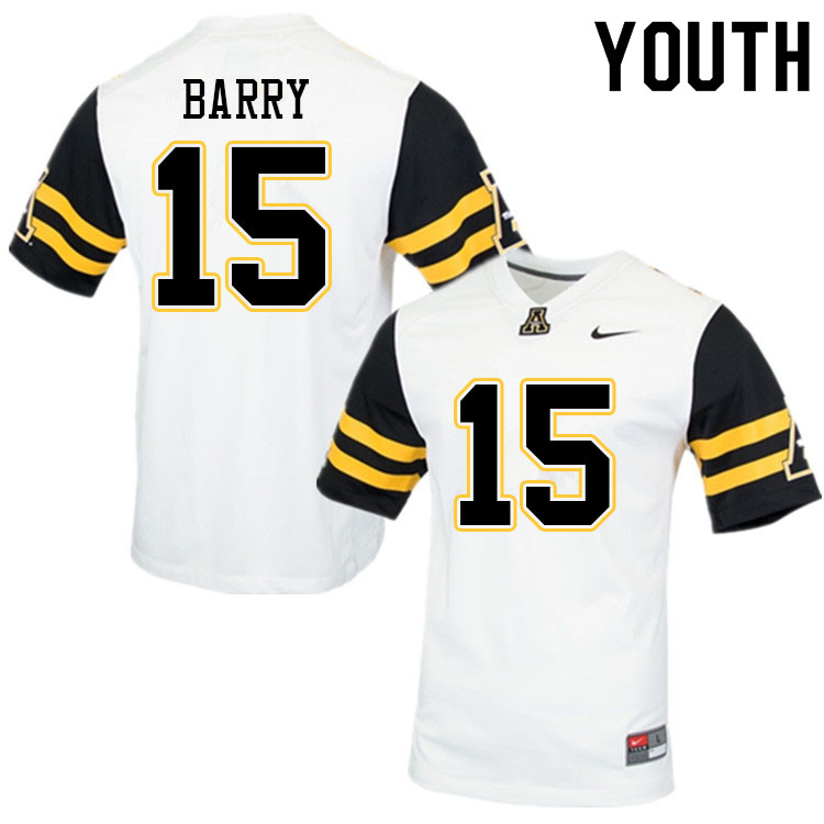 Youth #15 Connor Barry Appalachian State Mountaineers College Football Jerseys Sale-White - Click Image to Close